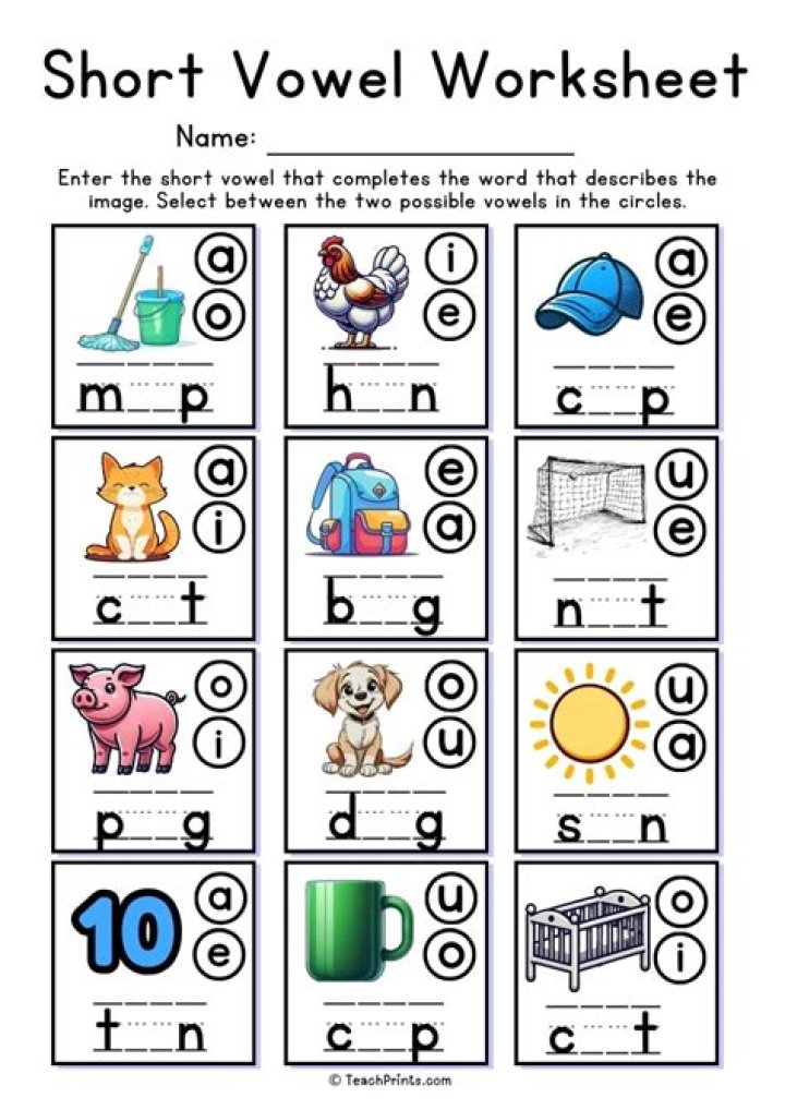 Free Short Vowel Worksheets for Kindergarten PDF