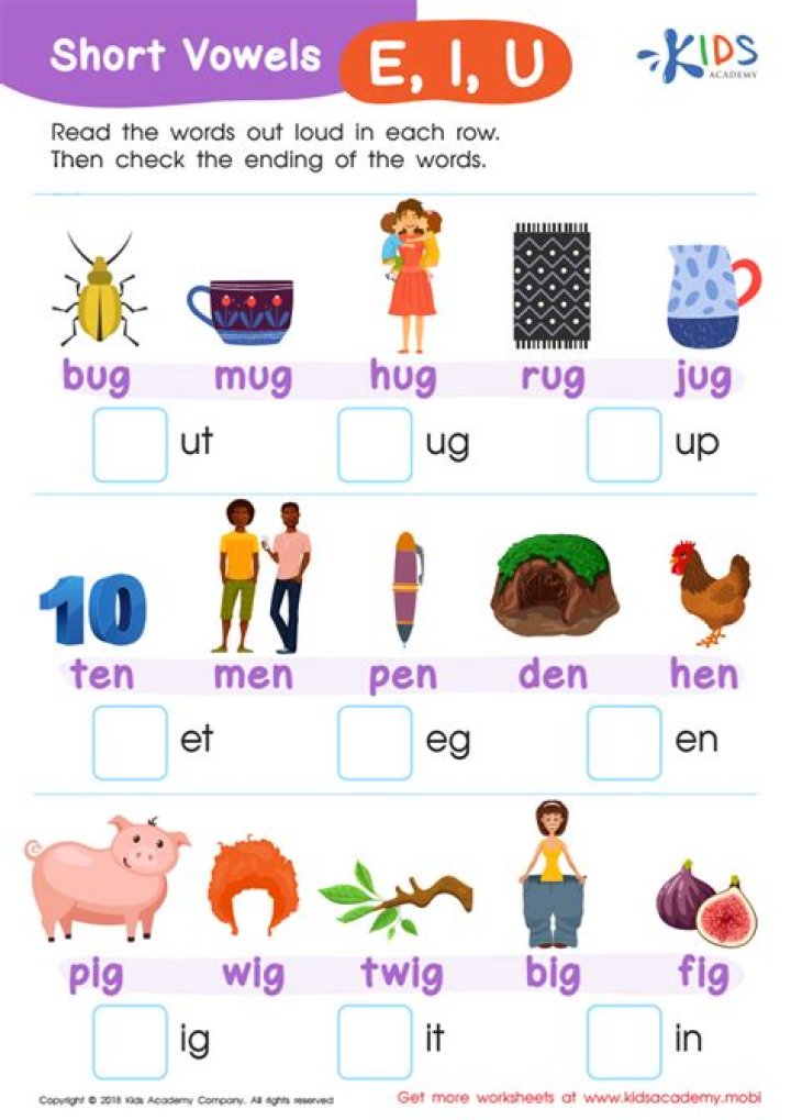 Free Short Vowels Worksheets PDF for Easy Phonics Practice