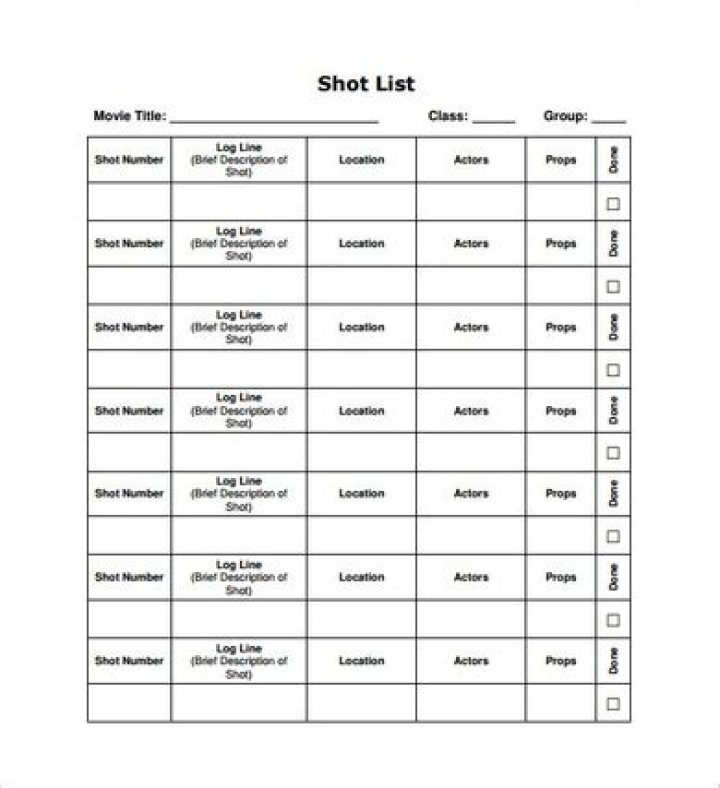 Download Professional Shot List PDF Template