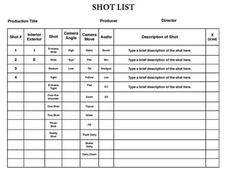 Download the Professional Shot List PDF for Perfect Filming