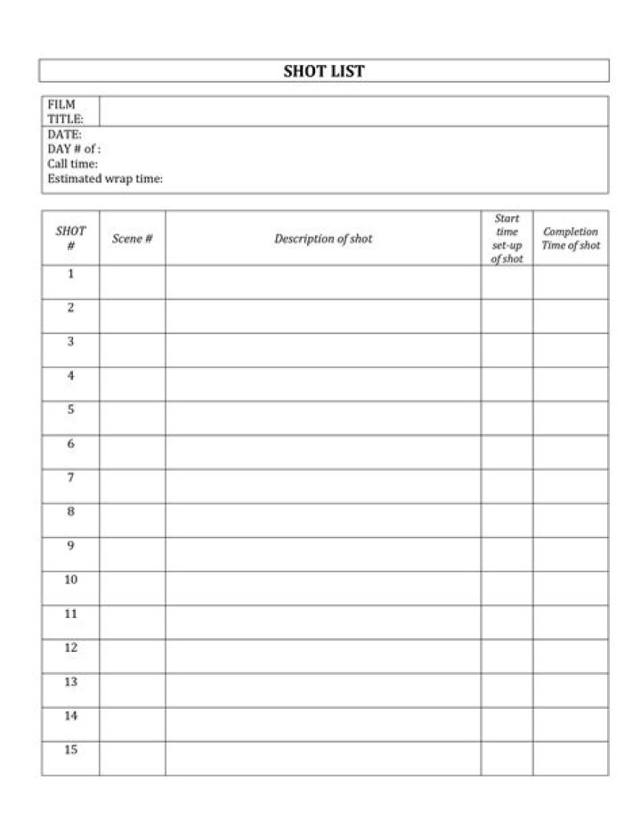 Free Shot List Template PDF – Download Instantly