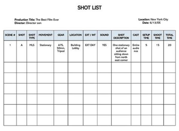 Shot List Template PDF – Professional Filmmaking Checklist
