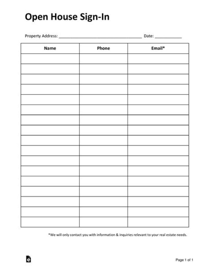Free Sign-In Sheet for Open House PDF – Easily Access Event Check-In