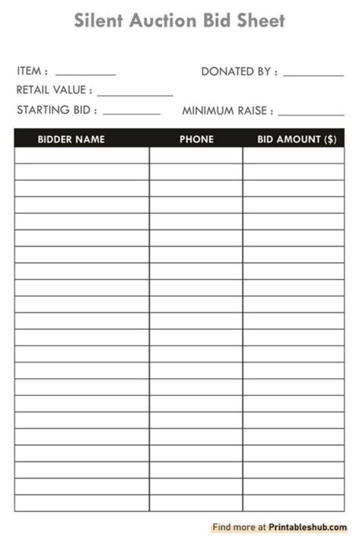 Free Silent Auction Bid Sheet PDF – Download Instantly