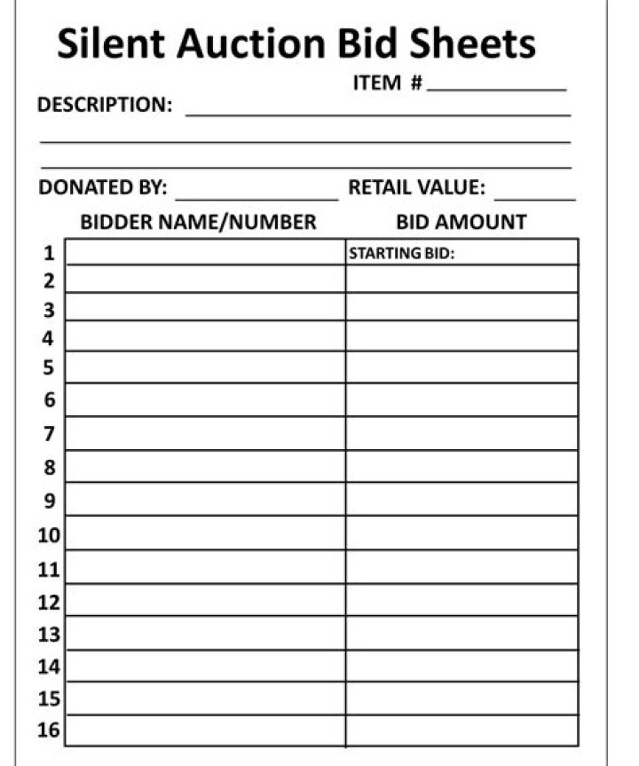 Download Silent Auction Bid Sheet PDF for Easy Bidding
