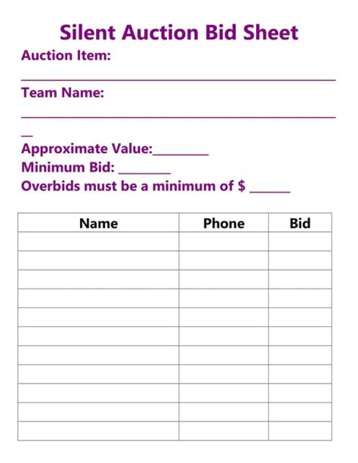 Free Printable Silent Auction Bid Sheets PDF