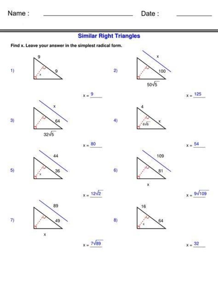 Free Similar Right Triangles Worksheet PDF: Practice Problems & Answers