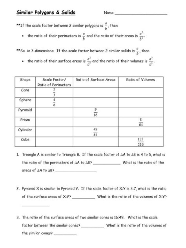 Free Similar Solids Worksheet PDF for Math Practice