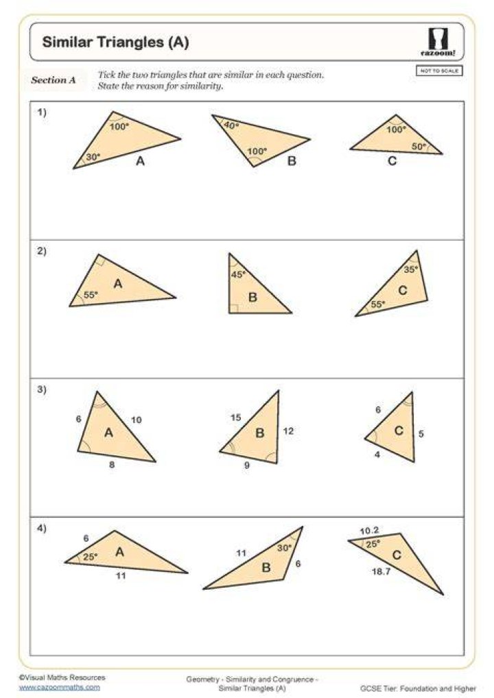 Free Similar Triangles Problems Worksheet PDF for Students
