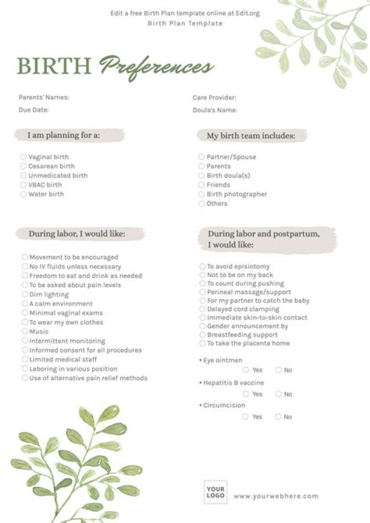 Simple Birth Plan PDF – Easy, Clear & Personalized
