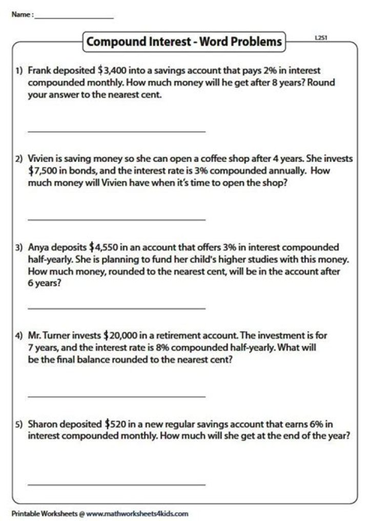 Simple Interest Word Problems Worksheet PDF for Easy Practice