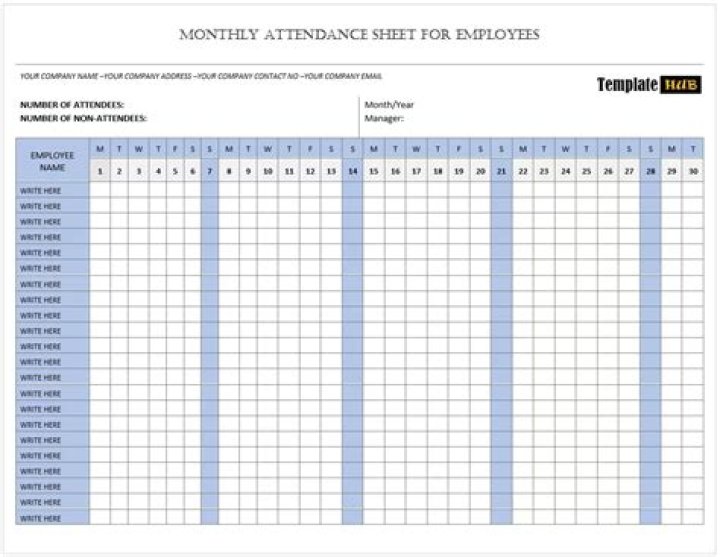 Simple Monthly Attendance Sheet Excel Free Download PDF