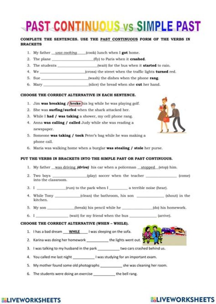 Simple Past vs Past Continuous Worksheet PDF: Practice Exercises for English Learners