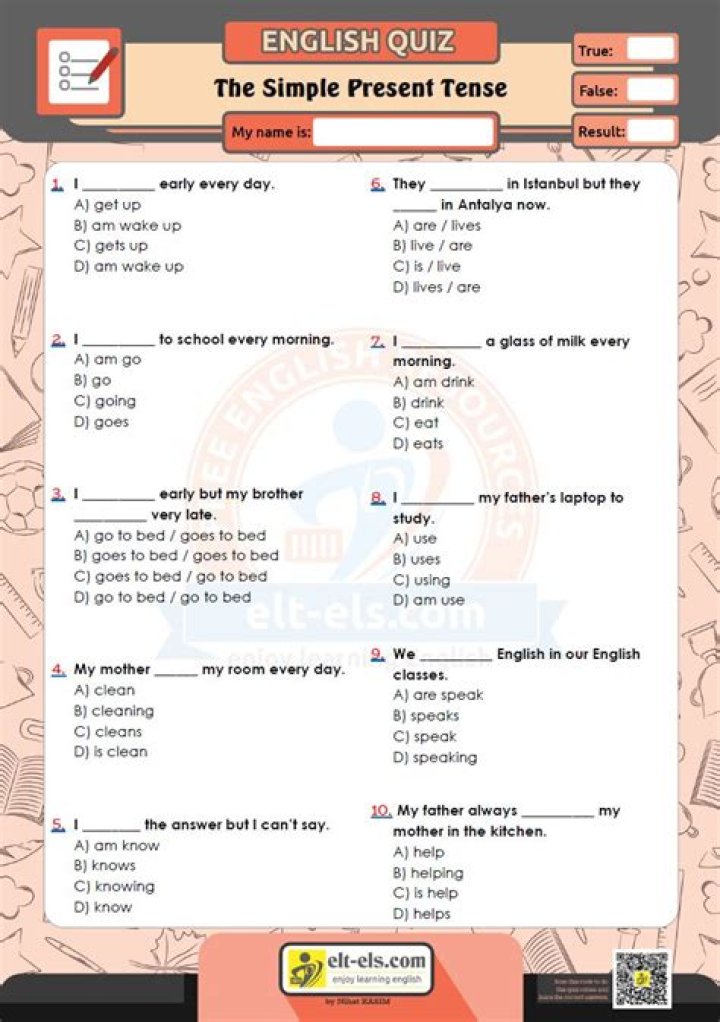 Simple Present Tense Multiple Choice Test PDF – Practice Now