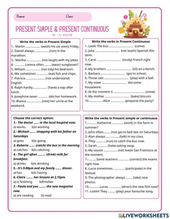 Simple Present vs Present Continuous Exercises with Answers PDF