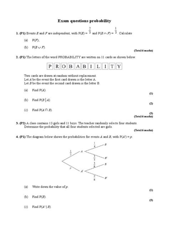 Simple Probability Questions PDF for Easy Learning