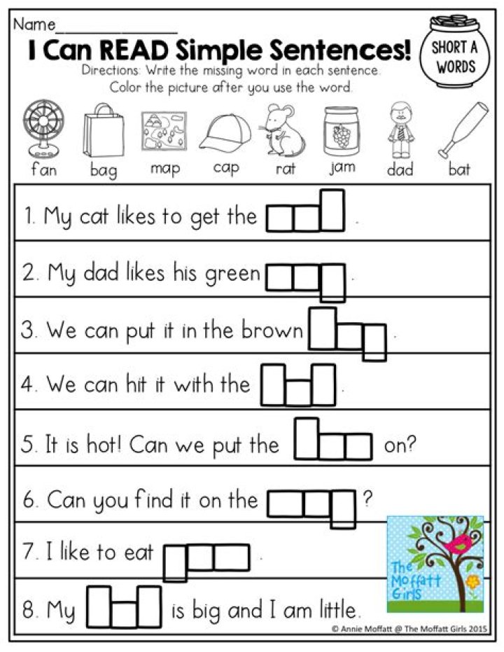 Simple Sentences Kindergarten Worksheet PDF for Early Learning
