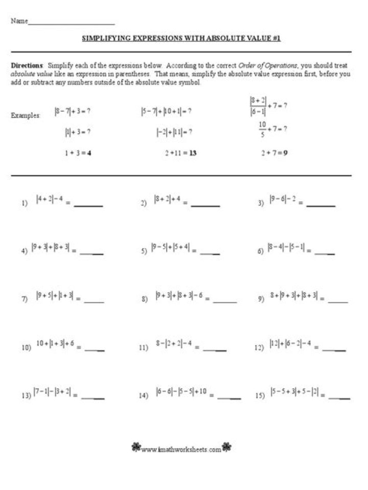 Simplifying Absolute Value Expressions Worksheet PDF – Instant Practice & Solutions
