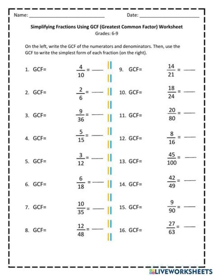 Simplify Fractions Using GCF: Free Worksheet PDF
