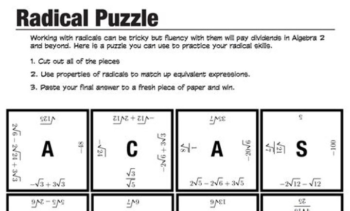 Simplifying Radicals Puzzle Answers PDF: Step-by-Step Solutions