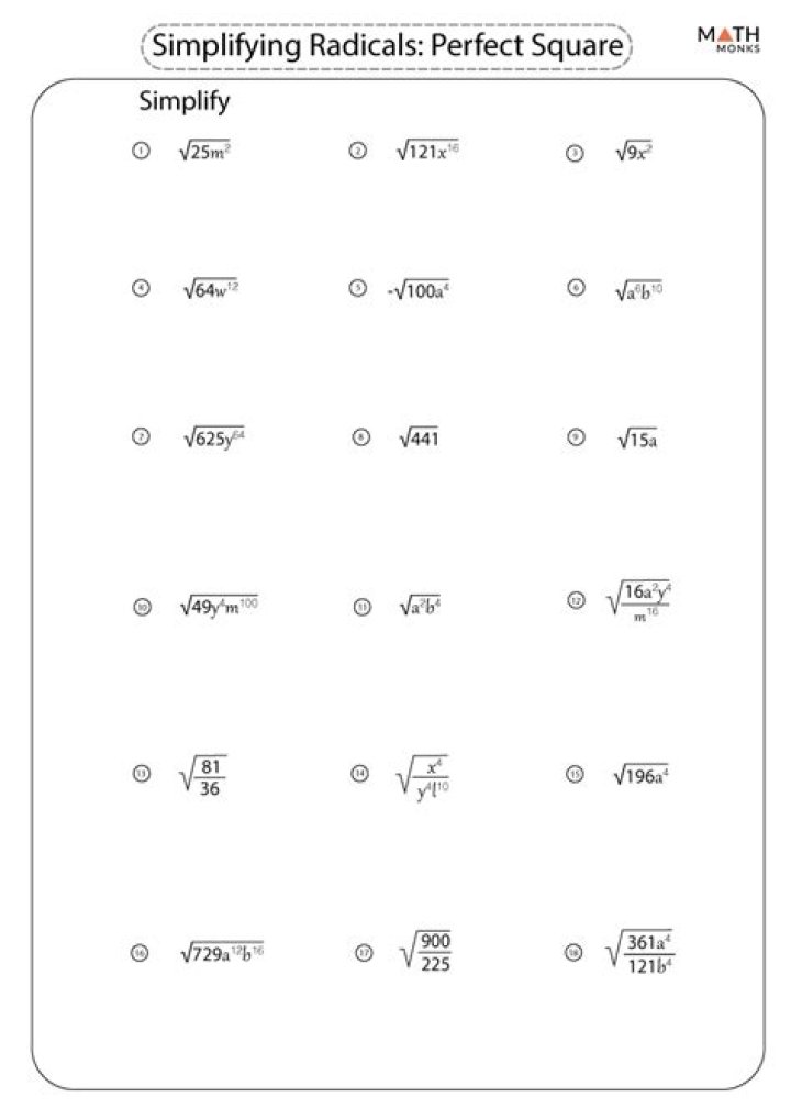 Simplifying Radicals Worksheet with Answers PDF for Geometry Students