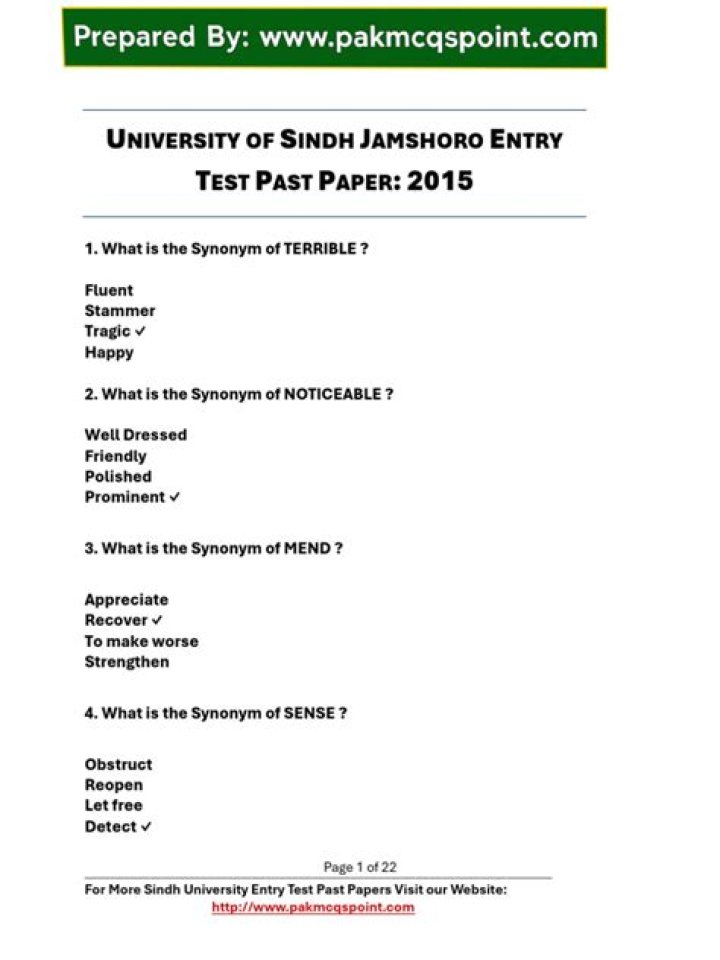 Sindh University Entry Test Past Papers PDF – Free Download