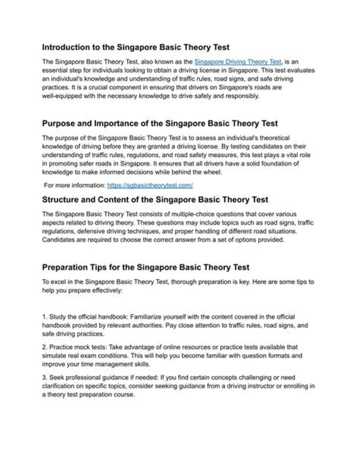 Singapore Basic Theory Test PDF – Easy Download for Passing on First Try
