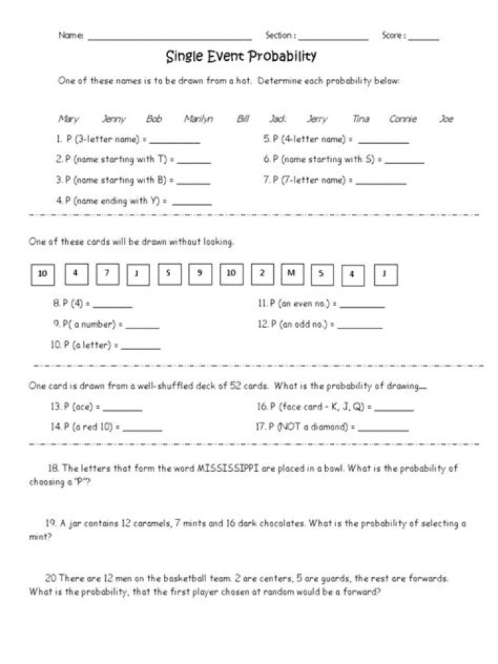 Single Event Probability Worksheet PDF for Accurate Risk Analysis