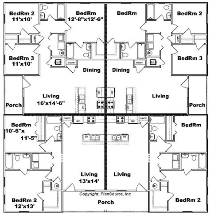 Single Story 4-Unit Apartment Building Plans PDF – Download Instant Construction Blueprints