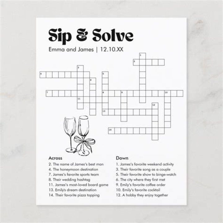 Sip & Solve: Wedding Crossword Clues & Answers PDF
