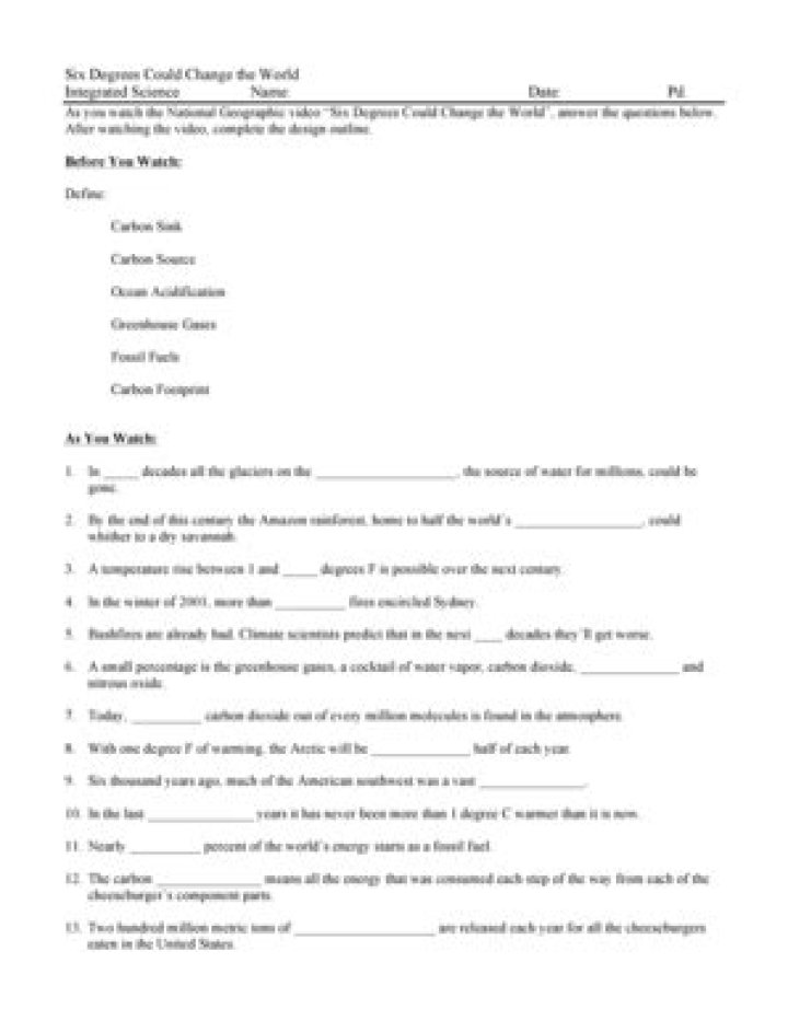 Six Degrees Worksheet Answers PDF: Explore How Six Connections Change the World