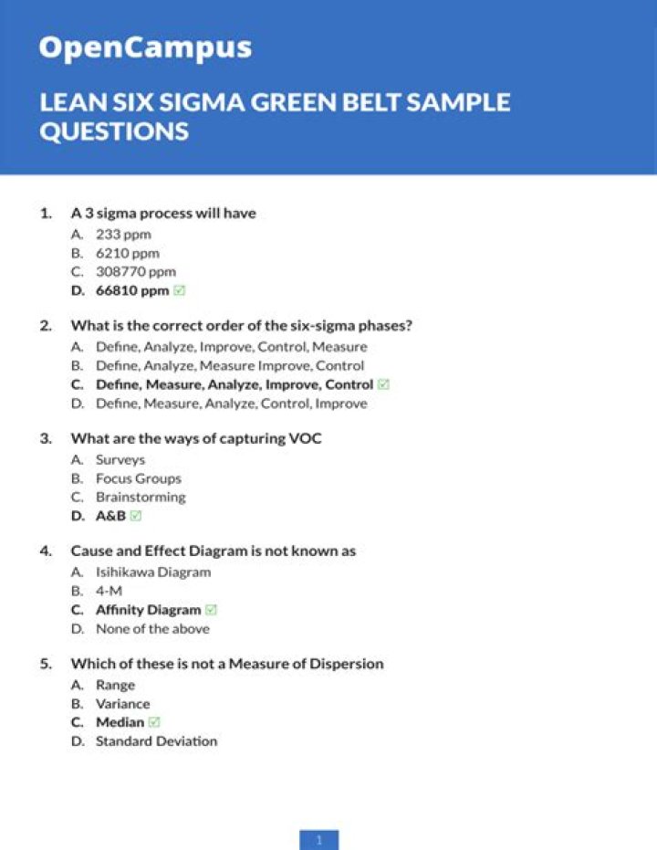 Six Sigma White Belt Questions and Answers PDF – Covers Key Concepts & Exam Prep