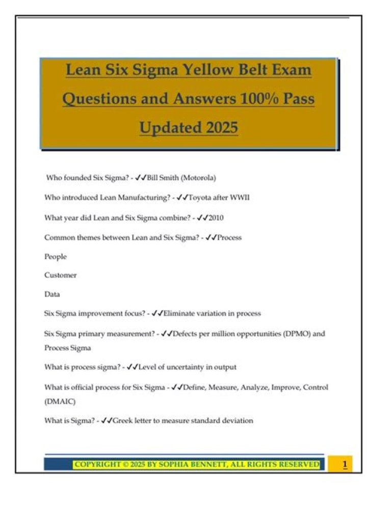 Six Sigma Yellow Belt Exam Questions & Answers PDF: Complete Study Guide