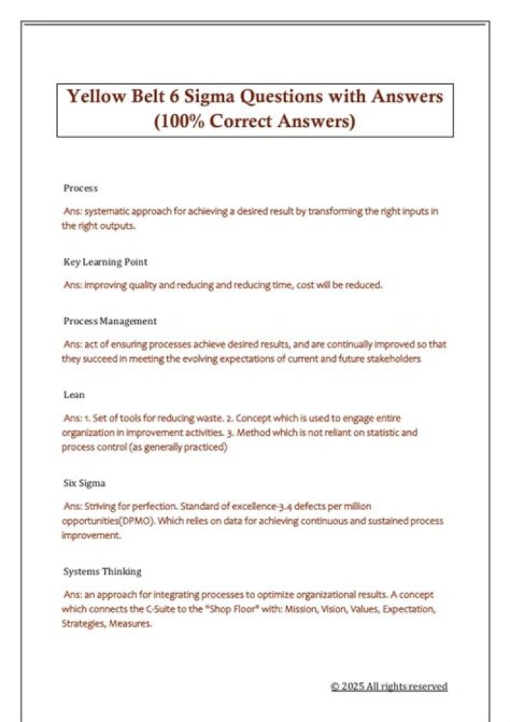 Six Sigma Yellow Belt Questions and Answers PDF Free Download