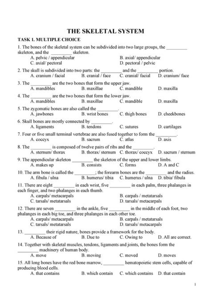 Skeletal System MULTIPLE CHOICE Questions & Answers PDF with Answers