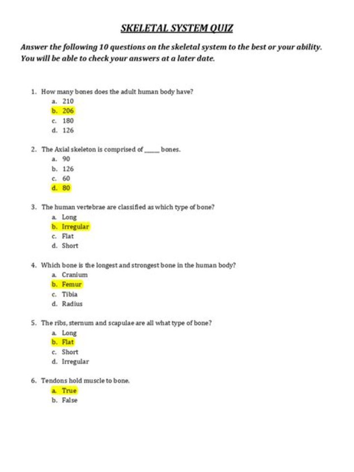 Skeletal System Quiz with Answers PDF – Test Your Knowledge