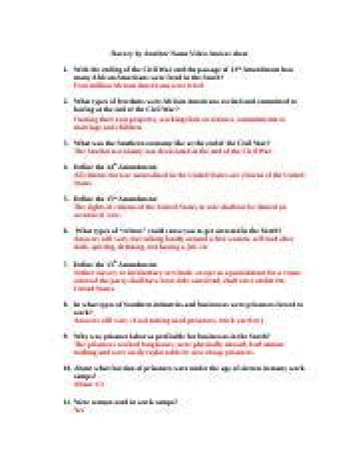 Slavery by Another Name Video Worksheet Answer Key PDF – Educational Resource