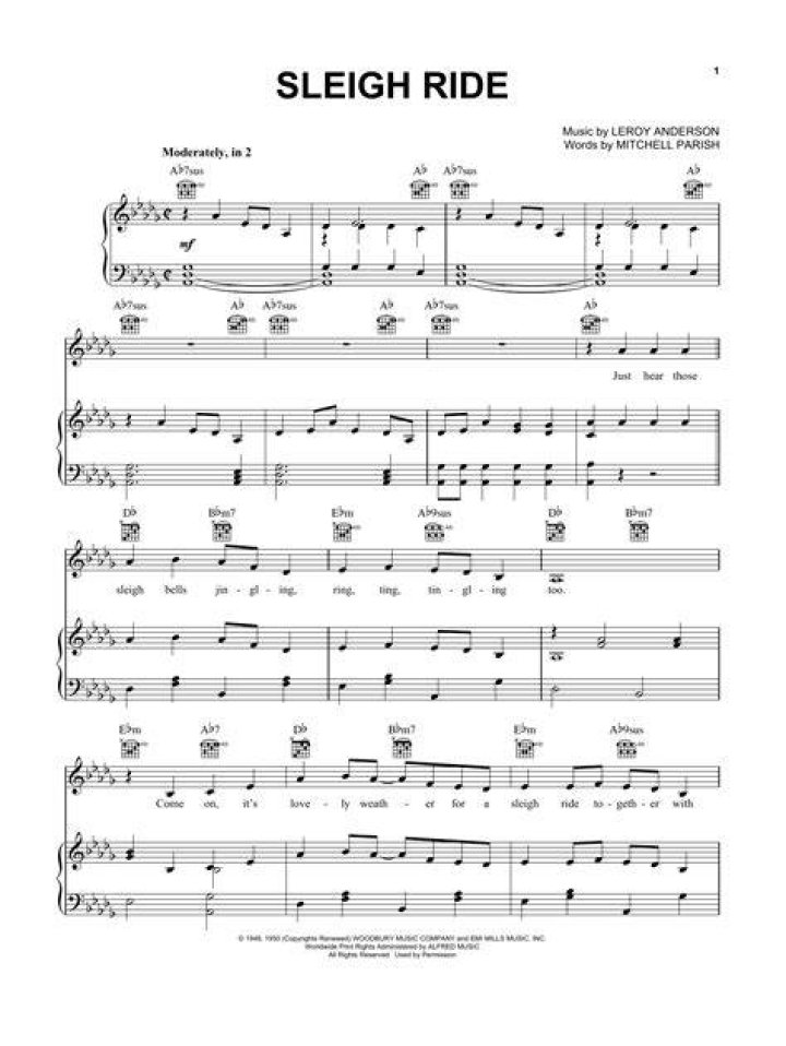 Sleigh Ride Vocal Sheet Music PDF for Free Download