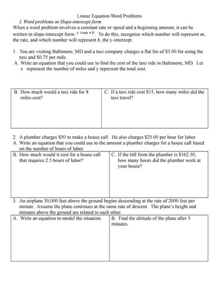 Slope Intercept Form Word Problems WKS Test PDF Answers