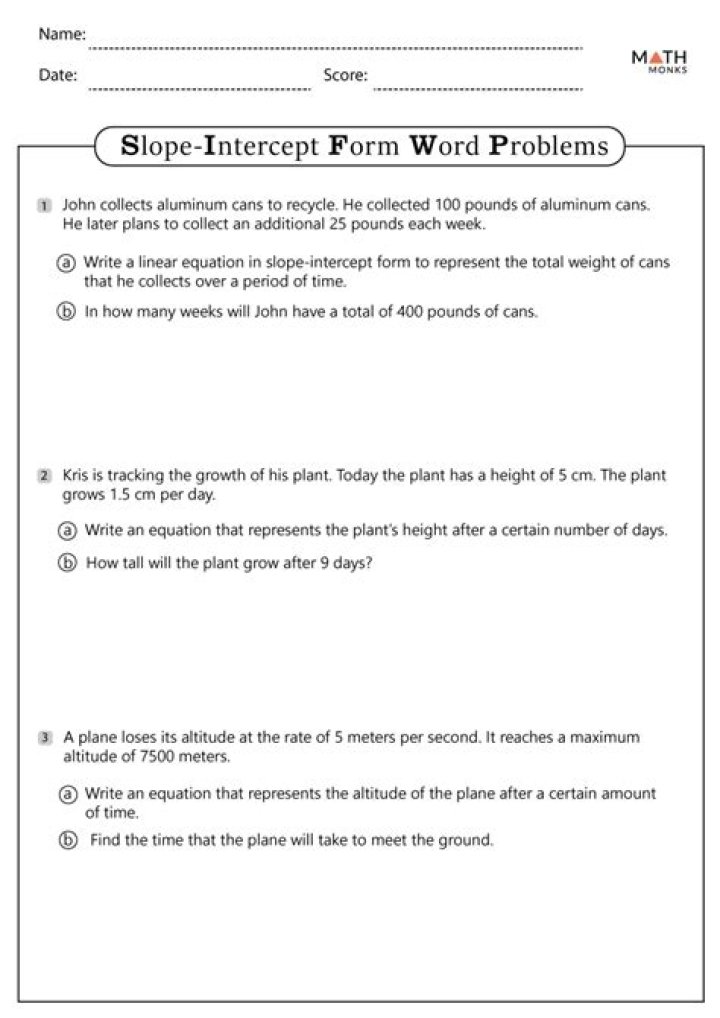 Slope Word Problems Worksheet with Answers PDF – Instant Download