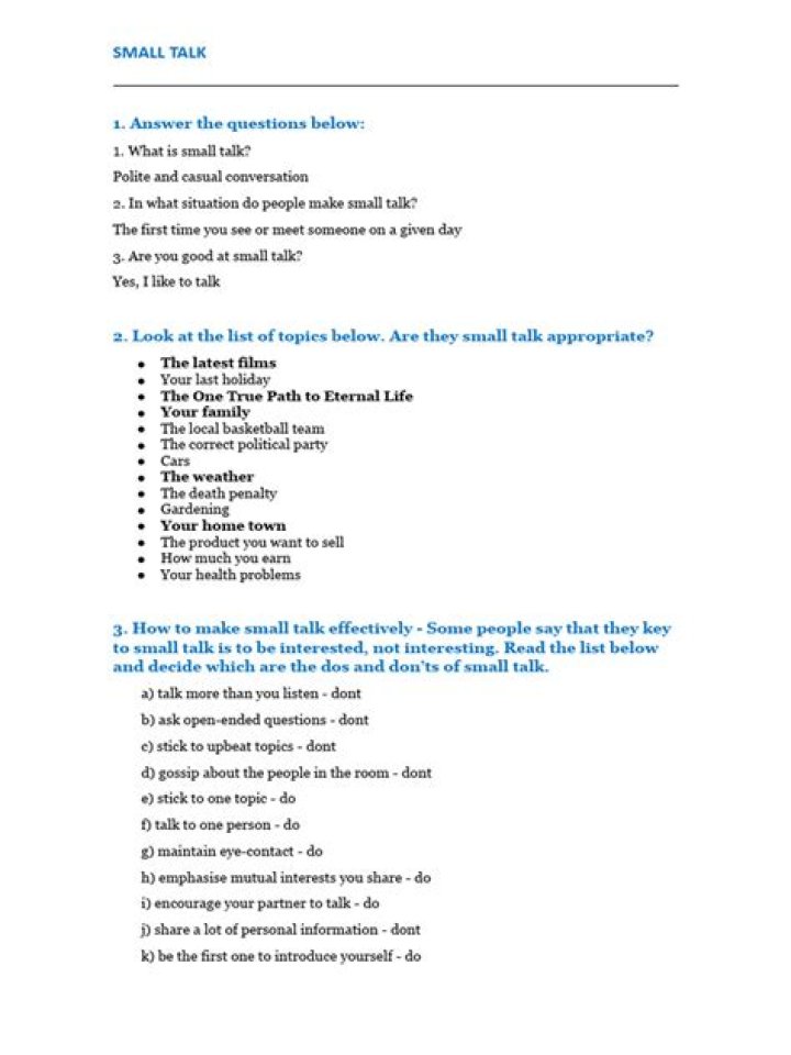 Small Talk Questions & Answers PDF for Smooth Conversations