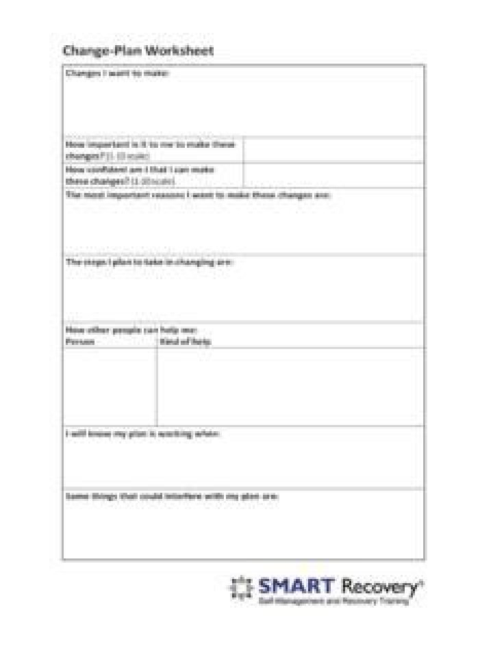 Smart Recovery Change Plan Worksheet PDF to Guide Your Progress
