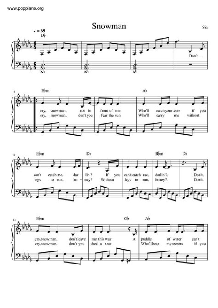 Snowman Sia Sheet Music PDF – Download Free Lyrics & Melody