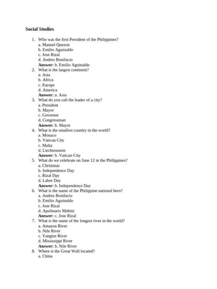 Social Studies Quiz Questions and Answers PDF – Instant Download