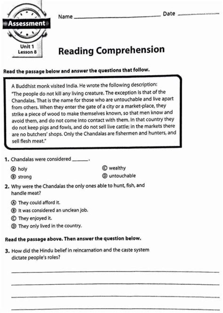 Social Studies Reading Comprehension Worksheets PDF for Classroom Use