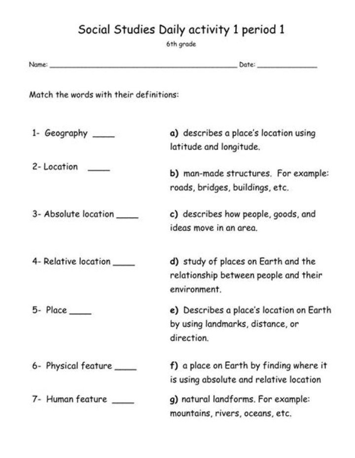 Free Social Studies Worksheets for 6th Grade PDF Download