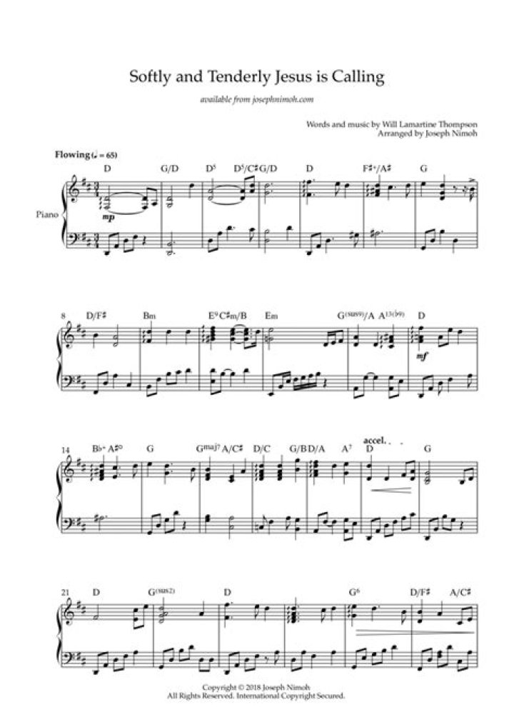Softly and Tenderly: Jesus Is Calling Sheet Music PDF