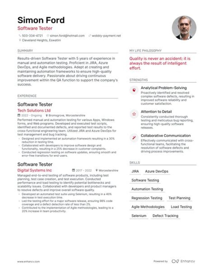 Software Tester Resume PDF: Top Professional Template for Testers