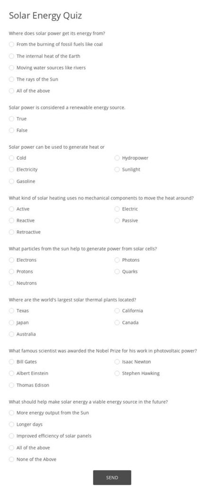 Solar Energy Quiz Questions and Answers PDF: Test Your Knowledge