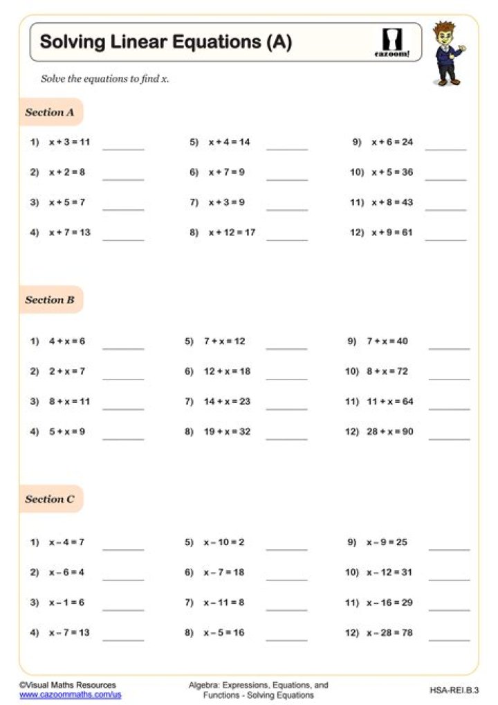 Free Solving Algebraic Equations Worksheets PDF – Printable Practice Problems
